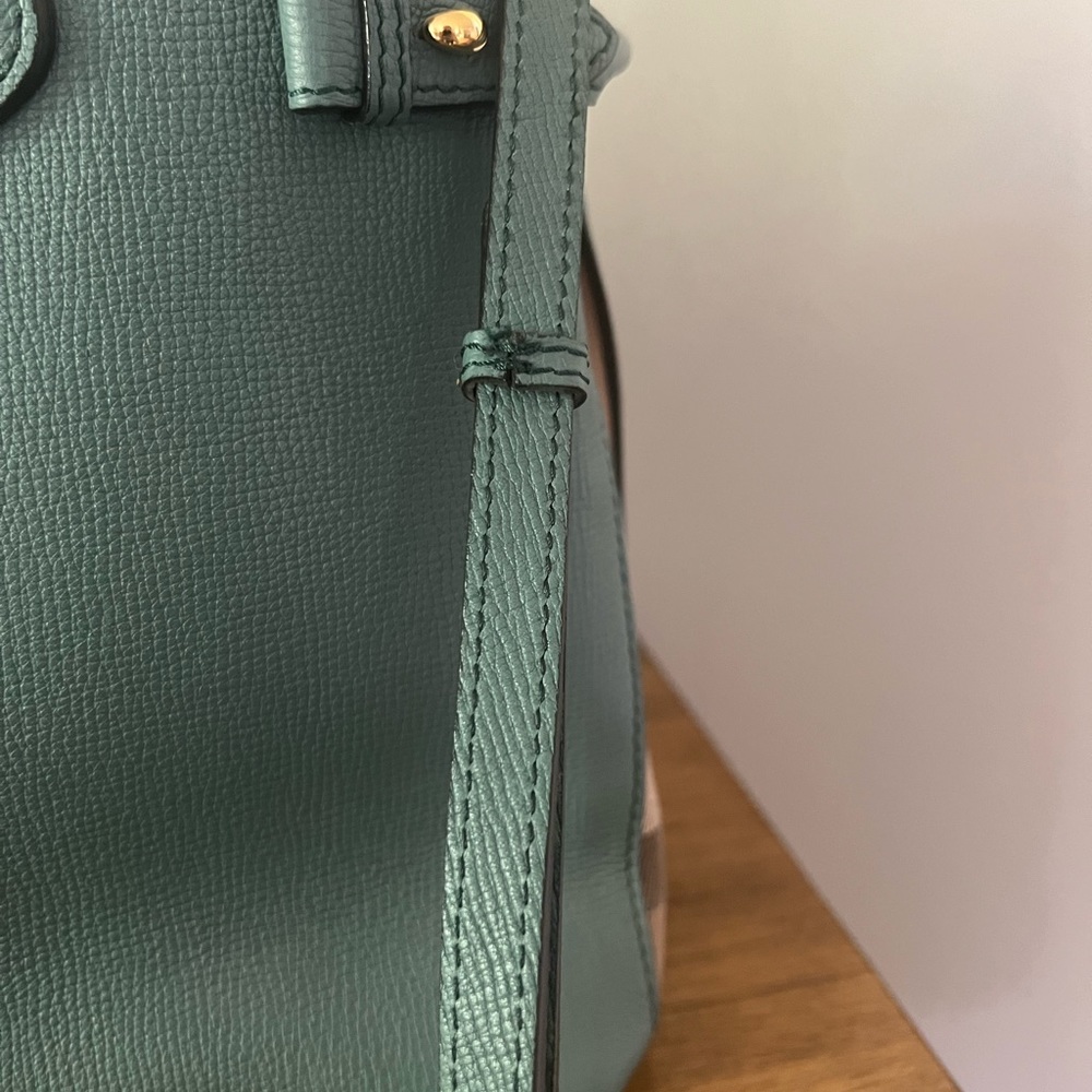 BURBERRY Teal Pebbled Leather Medium Tote - Picture 12 of 13